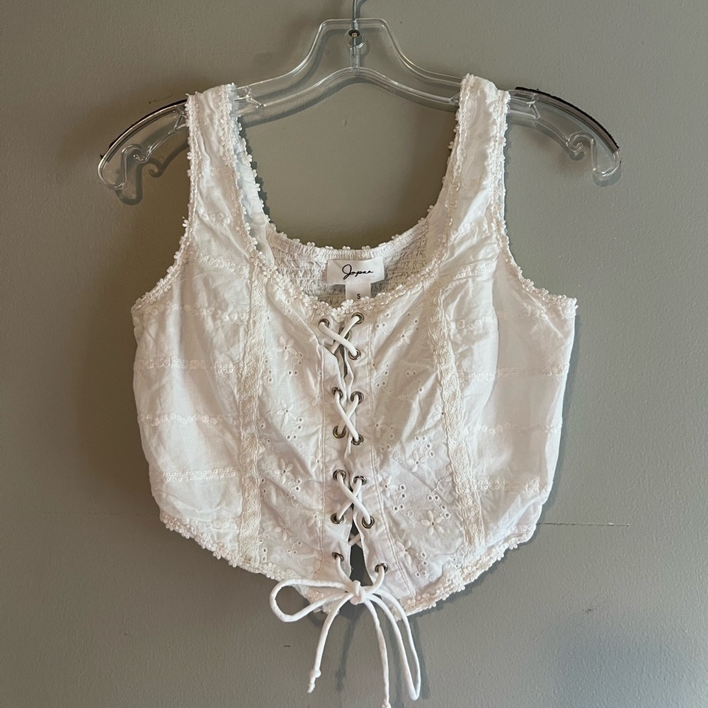 Japna White Corset Top Cotton Lace Up Cottagecore Prairie Coastal Cowgirl Small